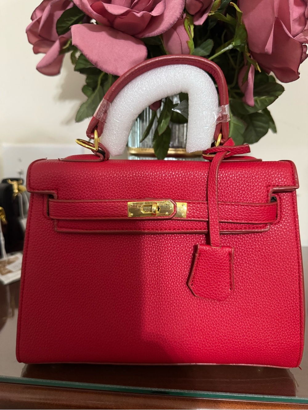 Red Structured Top-Handle Women’s Bag